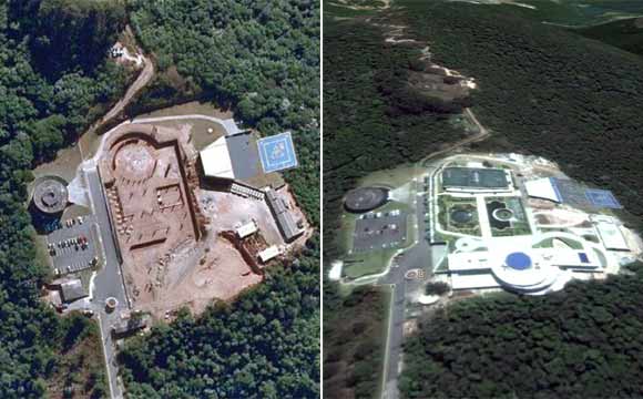 Foto do começo e do final das obras. Mansão foi construída em área isolada, no meio da mata (Fotos: Google Earth)