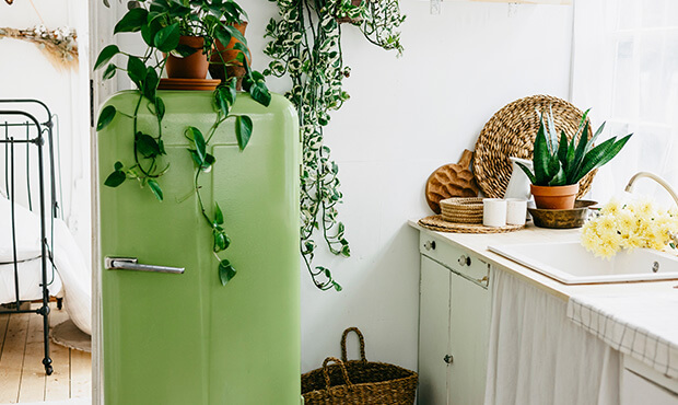 cozinha vintage com geladeira verde